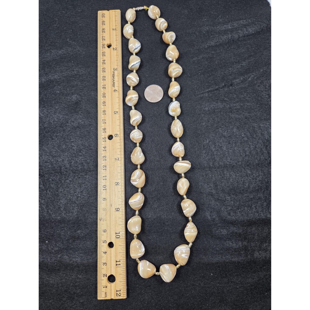 Vintage Natural Polished Shell and Stone Necklace Chunky Earth Tone Swirl Beads - Picture 3 of 6